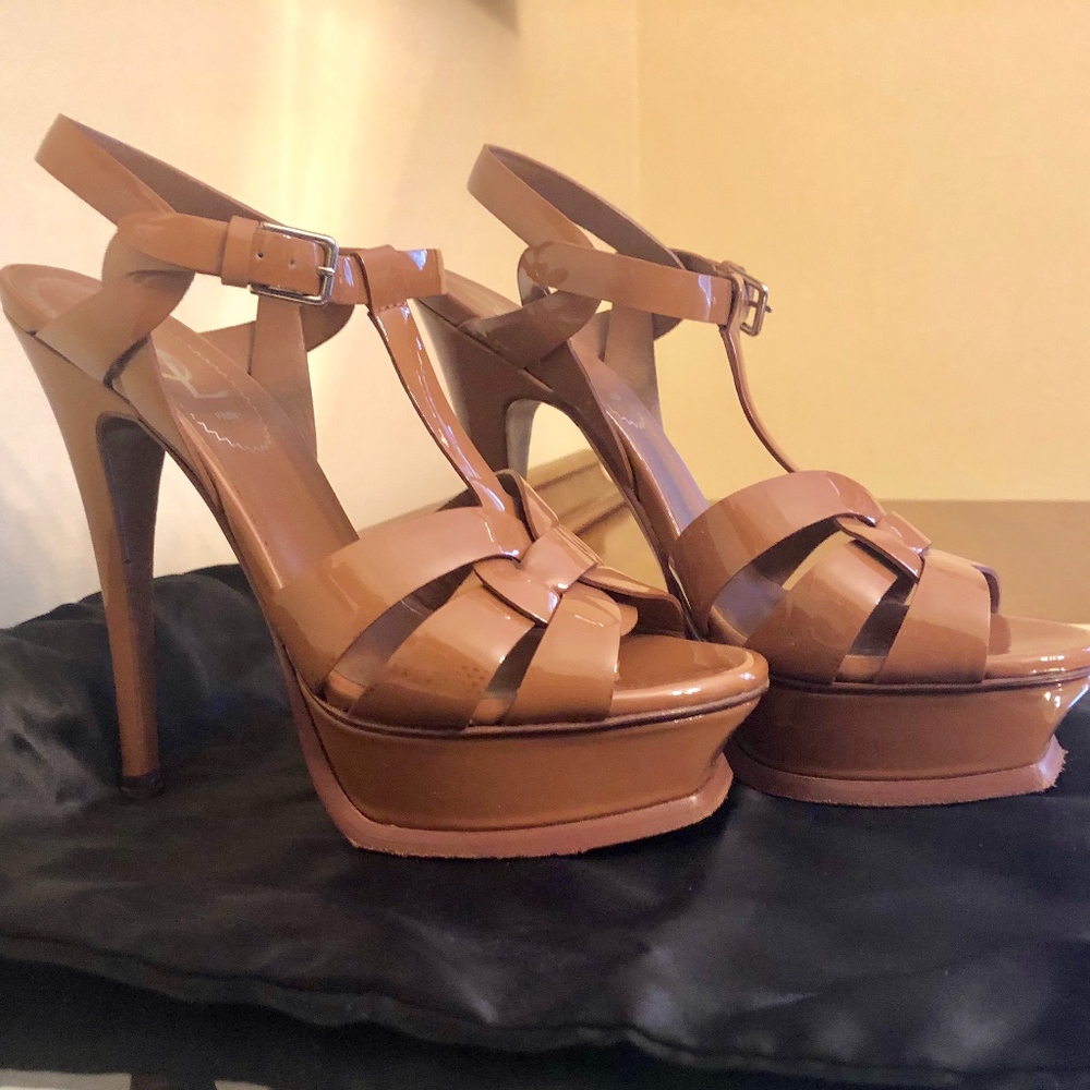 YSL Saint Laurent 'Tribute' Sandal Tan, Size 35